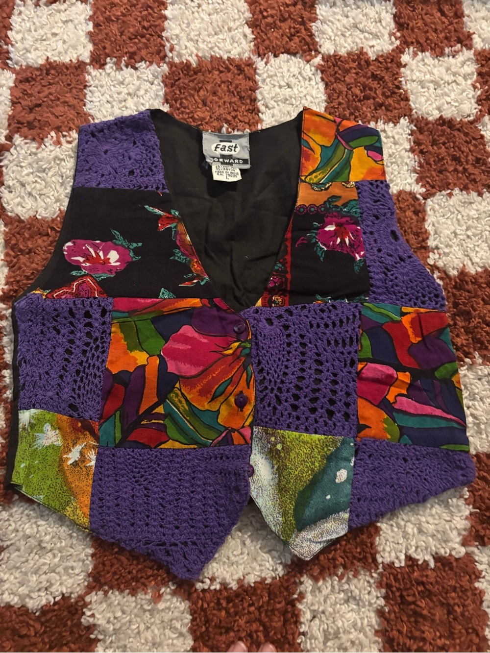 Fast ForwardColorblock Floral Crochet-Panel Vest - Purple Multi
